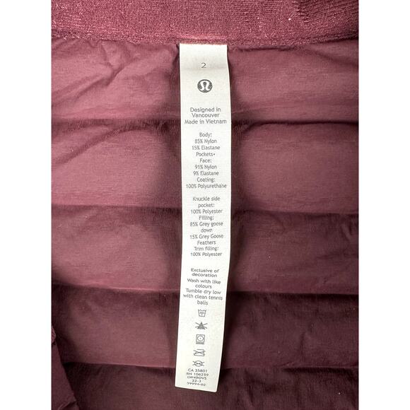 Lululemon athletica Pack It Down‎ Puffer Jacket Coat Maroon Womens 2 + Carry Bag - Picture 5 of 8